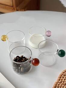 迷人圓形手柄玻璃牛奶杯子,透明玻璃飲料牛奶杯子帶手柄使用,單層 - 粉色 - 查看 1