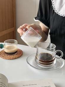 迷人圓形手柄玻璃牛奶杯子,透明玻璃飲料牛奶杯子帶手柄使用,單層 - 粉色 - 查看 5