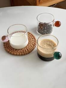 迷人圓形手柄玻璃牛奶杯子,透明玻璃飲料牛奶杯子帶手柄使用,單層 - 粉色 - 查看 3