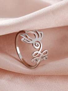 1 chiếc nhẫn thép không gỉ thiết kế hình học thời trang cá nhân hóa dành cho nữ, món quà trang sức thanh lịch. - Bạc - Xem 1