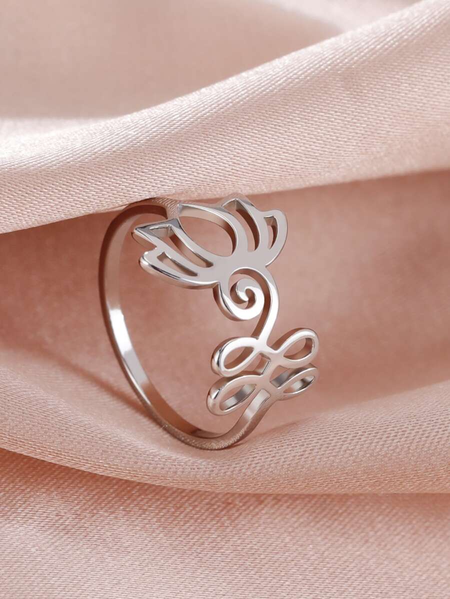 1 chiếc nhẫn thép không gỉ thiết kế hình học thời trang cá nhân hóa dành cho nữ, món quà trang sức thanh lịch. - Bạc - Xem 1