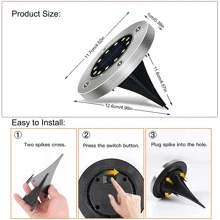 1 件太阳能户外灯 12 个 LED，明亮的太阳能地面灯 IP65 防水，户外花园灯太阳能庭院走道花园车道花园灯，户外太阳能灯 - 冷白色 - 查看 7