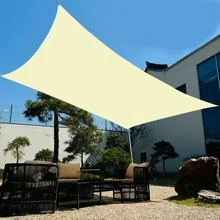 遮阳帆，方形矩形遮阳帆，花园露台防水涤纶遮阳篷，游泳遮阳篷，露营徒步帆篷 - 米色 - 查看 1