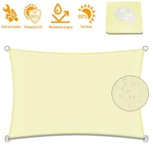 遮阳帆，方形矩形遮阳帆，花园露台防水涤纶遮阳篷，游泳遮阳篷，露营徒步帆篷 - 米色 - 查看 3