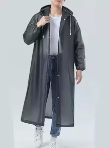 1pc Black Eva Adult Raincoat, Fashionable Thickened Outdoor Travel Lightweight Open Travel Raincoat, Rain Poncho - Black - View 1