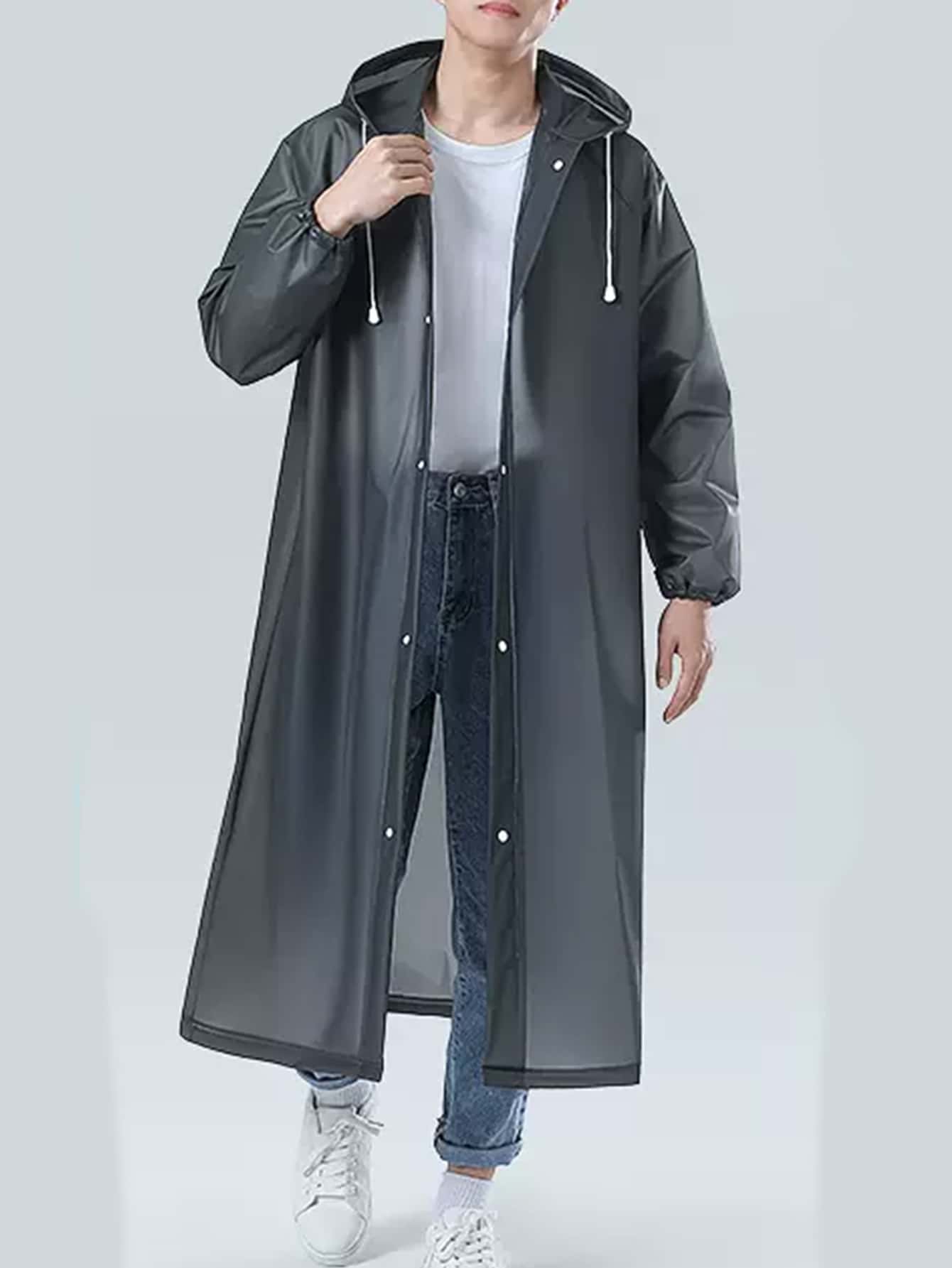 1pc Black Eva Adult Raincoat, Fashionable Thickened Outdoor Travel Lightweight Open Travel Raincoat, Rain Poncho - Black - View 1