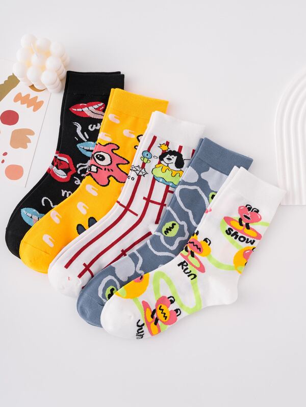 5pairs ladies cartoon tide socks midthigh socks SHEIN UK