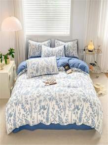 3 chiếc Vỏ chăn hai lớp Polyester màu tím được giặt bằng nước có khóa kéo và 2 vỏ gối, rất mềm mại và thoải mái cho tất cả các mùa - Màu xanh lam - Xem 7