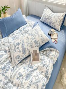 3 chiếc Vỏ chăn hai lớp Polyester màu tím được giặt bằng nước có khóa kéo và 2 vỏ gối, rất mềm mại và thoải mái cho tất cả các mùa - Màu xanh lam - Xem 9