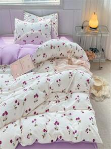 3 cái/bộ Vỏ chăn hai lớp bằng sợi polyester nhuộm màu tím được giặt bằng nước có khóa kéo và 2 vỏ gối, rất mềm mại và thoải mái, thích hợp cho tất cả các mùa - Màu tím - Xem 10