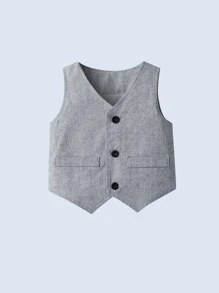 BOARNSEORL 3 件套男婴绅士服装套装 - 白衬衫配领结、背心和裤子，适合生日派对、婚礼、洗礼、1 岁生日