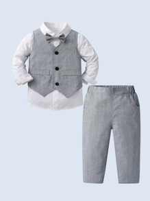 BOARNSEORL 3 件套男婴绅士服装套装 - 白衬衫配领结、背心和裤子，适合生日派对、婚礼、洗礼、1 岁生日