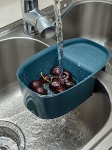 1pc Kitchen Sink Strainer Filter Basket, Saddle-shaped Multifunctional Colander For Vegetable Fruit And Corner Food Filtering With Hanging Storage Basket - Dark Green - View 1