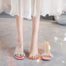 Women's Transparent Rhinestone Slippers Crystal Mid-heel Fashion Slip-on Summer Sandals With Open Toes - Pink - View 4