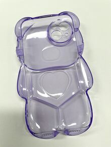 可愛卡通 3d 泰迪熊愛情設計手機殼兼容 Iphone 14/13 Pro Max/12/11，透明軟保護套 - 紫色 - 查看 3