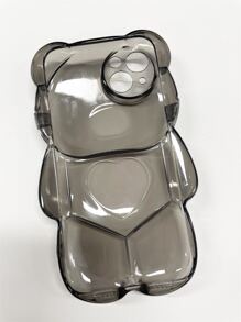 卡通可愛 3D 小熊心形圖案手機殼兼容 Iphone 14、13 Pro Max、12（透明）、11（軟） - 黑色 - 查看 3