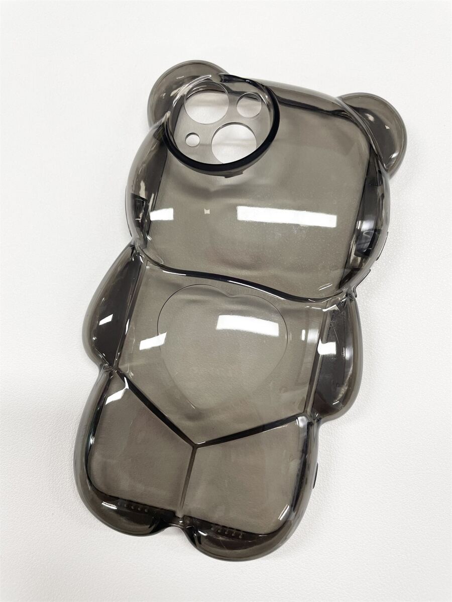 卡通可愛 3D 小熊心形圖案手機殼兼容 Iphone 14、13 Pro Max、12（透明）、11（軟） - 黑色 - 查看 1