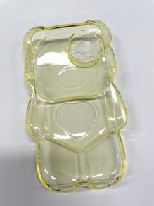 可爱卡通 3d 熊形心形图案手机壳适用于 14、13 Pro Max、新款 12、11 透明软壳 - 黃色 - 查看 3