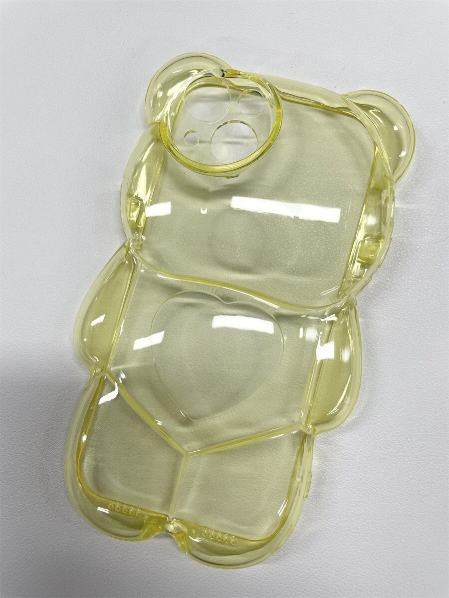 可爱卡通 3d 熊形心形图案手机壳适用于 14、13 Pro Max、新款 12、11 透明软壳 - 黃色 - 查看 1