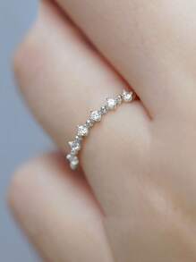 BALMORA 1pc Exquisite Cubic Zirconia Decor Sterling Silver Ring For Women For Daily Decoration - Silver - View 3