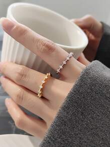 BALMORA 1pc Exquisite Cubic Zirconia Decor Sterling Silver Ring For Women For Daily Decoration - Silver - View 7