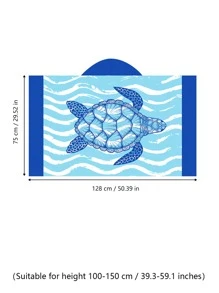1pc Cartoon Printed Children's Bath Towel With Hood, Soft, Absorbent And Warm