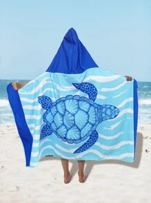 1pc Cartoon Printed Children's Bath Towel With Hood, Soft, Absorbent And Warm