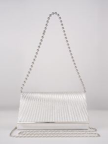女士打褶裝手拿包，豪華晚宴手拿包和手提包，長鏈小型婚禮包銀色連衣裙肩袋 - 銀色 - 查看 4