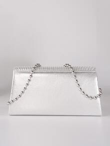 女士打褶裝手拿包，豪華晚宴手拿包和手提包，長鏈小型婚禮包銀色連衣裙肩袋 - 銀色 - 查看 6