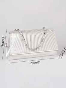 女士打褶裝手拿包，豪華晚宴手拿包和手提包，長鏈小型婚禮包銀色連衣裙肩袋 - 銀色 - 查看 8