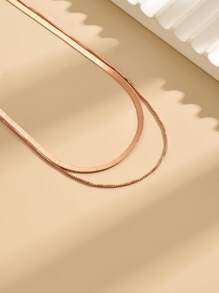 1入組Ins極簡蛇骨雙鏈條鎖骨項鍊 - 玫瑰金 - 查看 4