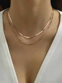 1入組Ins極簡蛇骨雙鏈條鎖骨項鍊 - 玫瑰金 - 查看 5