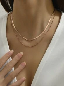 1入組Ins極簡蛇骨雙鏈條鎖骨項鍊 - 玫瑰金 - 查看 2