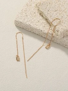 Nooxian 1雙時尚銅方晶鋯石裝飾耳線適合女士日常裝飾 - 金黃色 - 查看 3