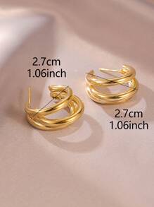 1對時尚極簡開口耳環適合女士日常裝飾 - 金黃色 - 查看 6