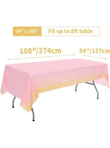1pc Pink And Gold Disposable Party Tablecloth For Rectangle Table, Gold Stamping Dot Confetti Rectangular Plastic Table Cover, For Bachelorette, Girl Birthday And Baby Shower, Wedding - Pink - View 3