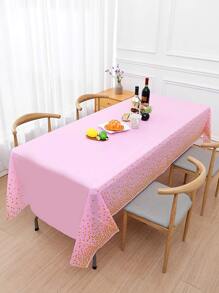 1pc Pink And Gold Disposable Party Tablecloth For Rectangle Table, Gold Stamping Dot Confetti Rectangular Plastic Table Cover, For Bachelorette, Girl Birthday And Baby Shower, Wedding - Pink - View 1