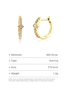 1對魅力四射純銀方晶鋯石裝飾圓耳環適合女士適用於週年禮物 - 粉色 - 查看 2