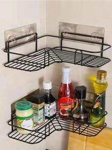 1入組浴室配件免打孔角落浴室架子浴室固定裝置鍛鐵收納架廚房三角架牆架子 - 黑色 - 查看 4