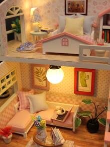 粉色閣樓DIY娃娃屋帶家具,樂趣手工3D七巧板拼圖玩具木微型成套工具,家庭裝飾工藝 - 彩色 - 查看 5