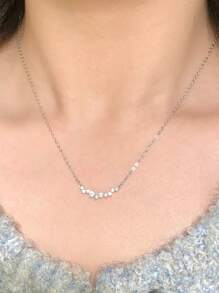 BALMORA 1入組S925純銀笑臉項鍊適合女士,簡約風和時尚,鑲嵌帶方晶鋯石石頭,生日禮物