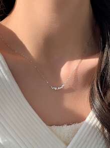 BALMORA 1入組S925純銀笑臉項鍊適合女士,簡約風和時尚,鑲嵌帶方晶鋯石石頭,生日禮物