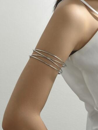 1pc Fashionable Zinc Alloy Minimalist Layered Arm Cuff For Women For Daily Decoration