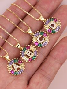 Pingente de Letra Folheado a Ouro com Micro Pavê de CZ Arco-íris, Joias da Moda, Pingentes e Encantos com Inicial para Mulheres