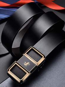 1pc Men's Fashionable Smooth Buckle Pu Leather Belt Without Gift Box Work Summer, School Casual, Business, Boyfriend Husband Father Dad Men Gift, Daily Wear, Fashion, Teen, Outdoor, Vacation, Athletic, Travel, Street, Boho, Vintage Fall, Autumn, Halloween Autumn-Winter Accessories,Suitable For Teens, Youth,Men,Casual, Outdoor, Athletic, Vacation, Graduation Gifts, Birthday, Daily Wear - Black - View 3