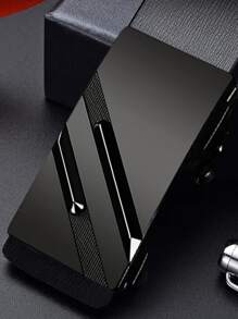 1條時尚男士純色扣頭PU皮帶（不含禮盒），適用於工作 - 黑色 - 查看 5