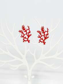 1pair Vintage & Fashionable & Chic & Versatile Coral Stud Earrings For Women, Multiple Colors - Red - View 6