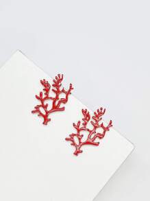 1pair Vintage & Fashionable & Chic & Versatile Coral Stud Earrings For Women, Multiple Colors - Red - View 1