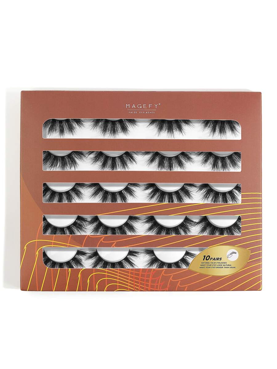 MAGEFY 10 对自然浓密假睫毛，带便携盒，蓬松纤细，适合日常使用，漫画睫毛，旅行必备，假睫毛，睫毛，假睫毛 - 黑色 - 查看 1