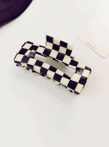 黑白棋盤格紋方形髮夾，優雅的蝴蝶結 - 黑與白 - 查看 6